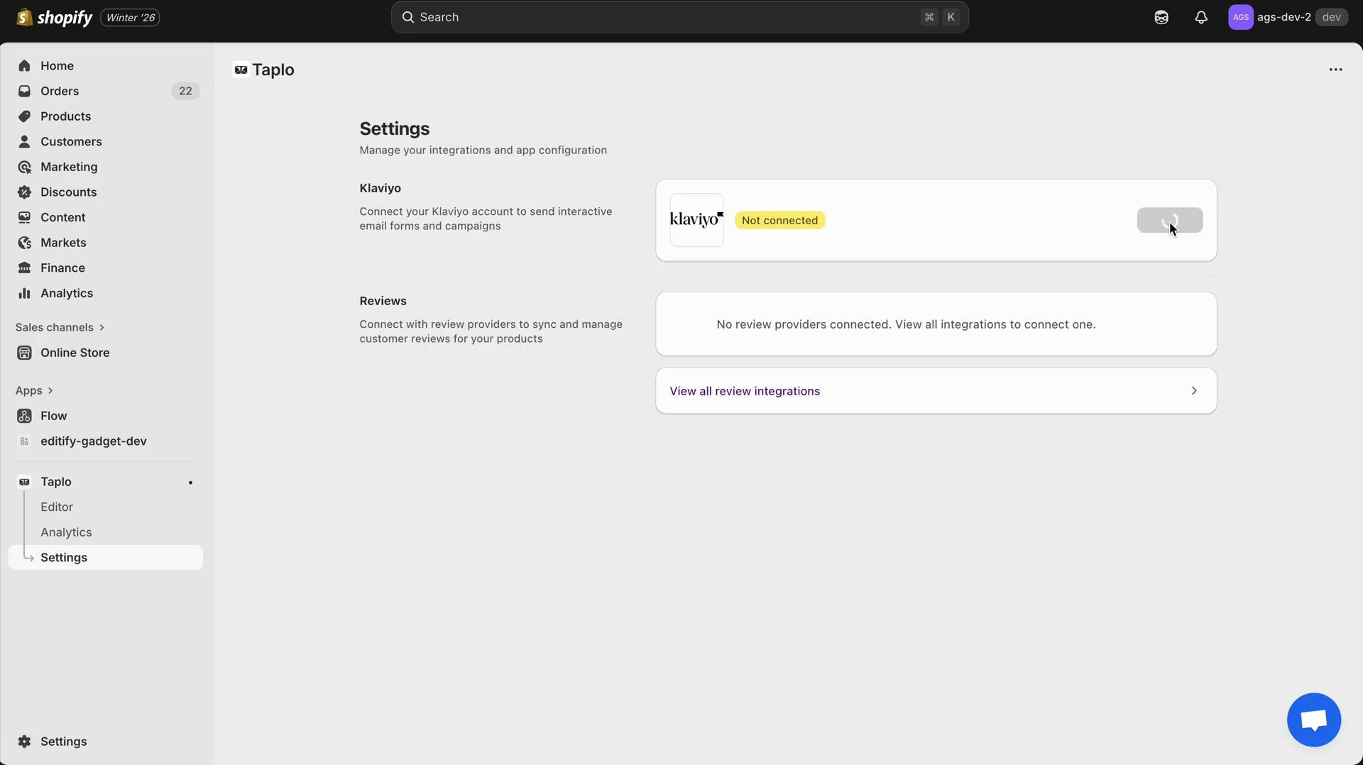 Enable Klaviyo toggle